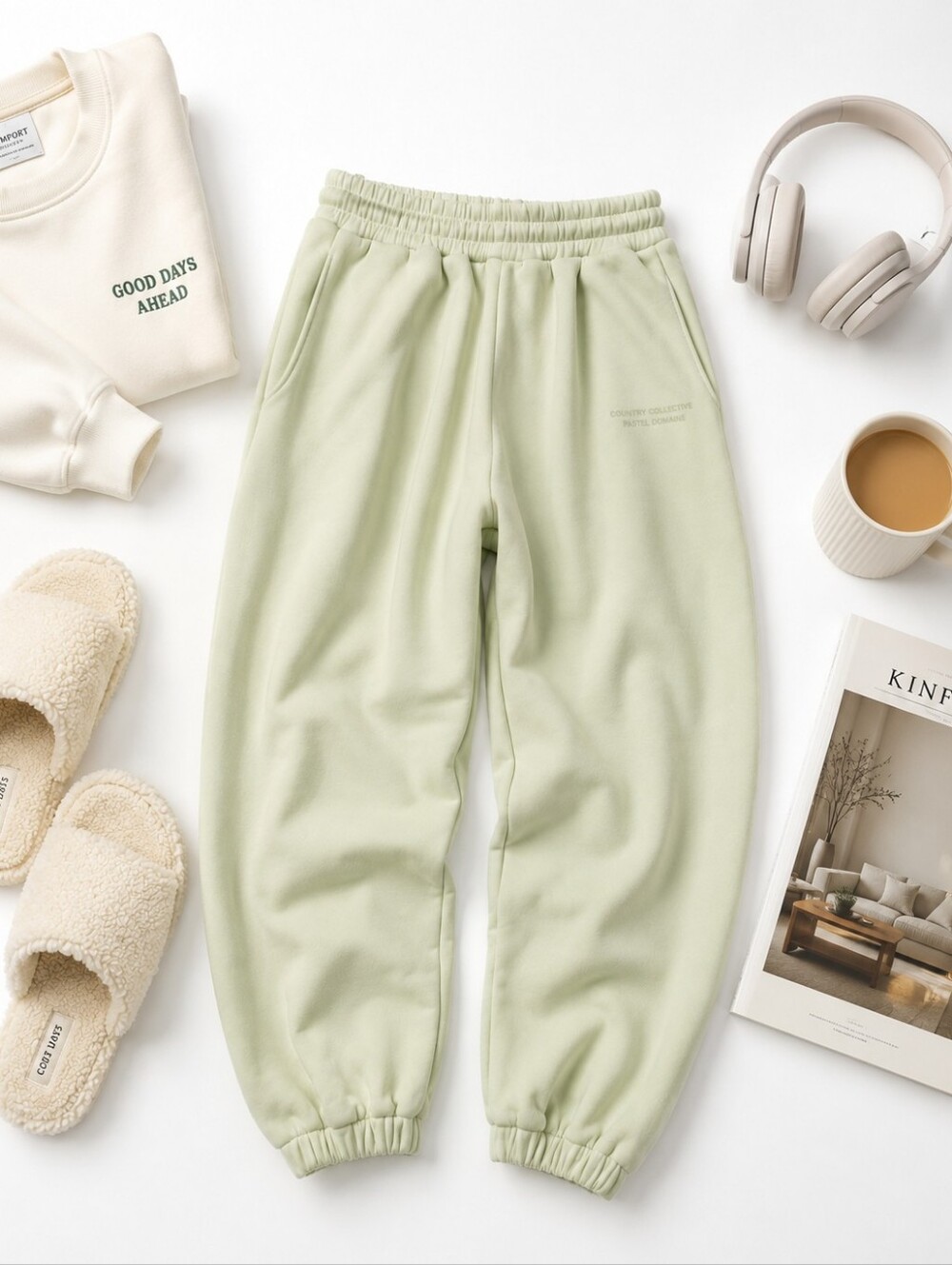 Comfrt Pastel Edition Green Elastic Waist Thick Sweatpants W/Pockets. Ladies XL